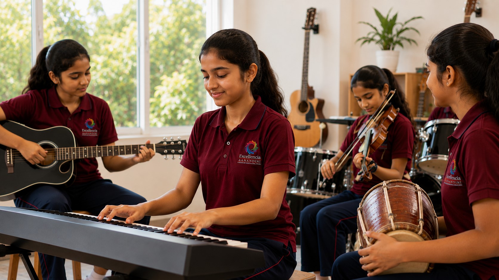 Girls in a music education class