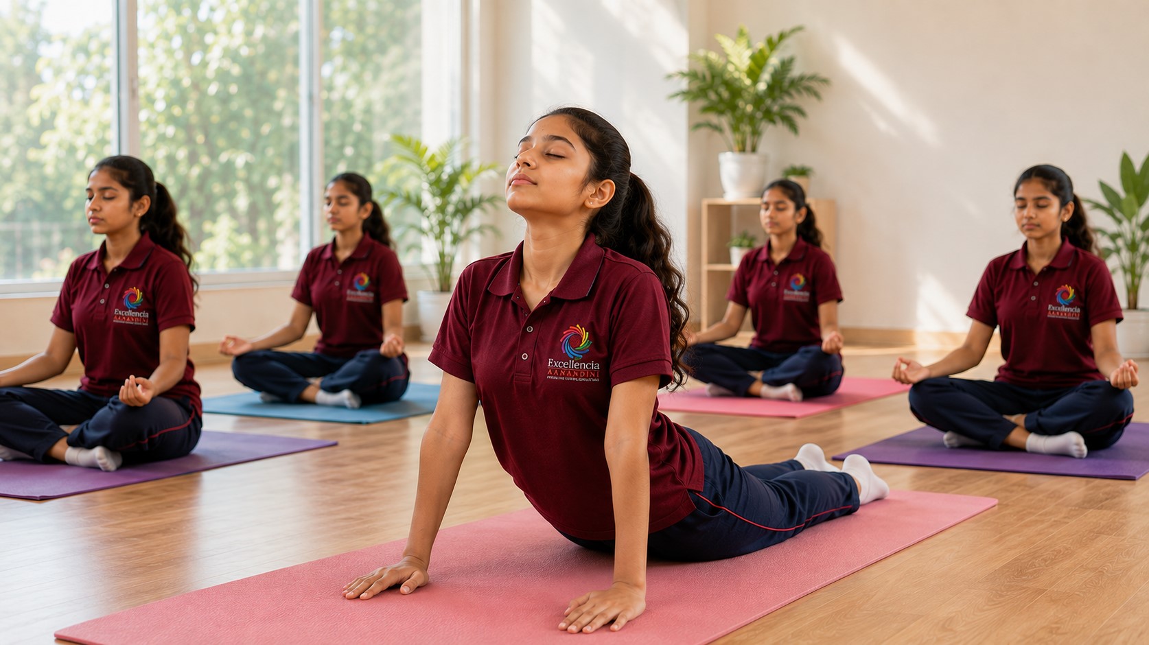 Girls practising yoga and wellness